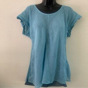 EILEEN FISHER 100% Linen Top Size XL Bayberry Blue Scoop Neck Cap Sleeve Gauze